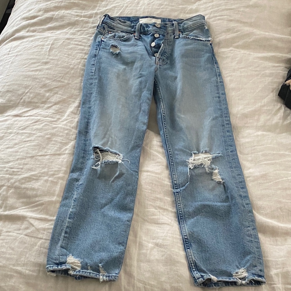 MOTHER Distressed Blue Boyfriend Jeans